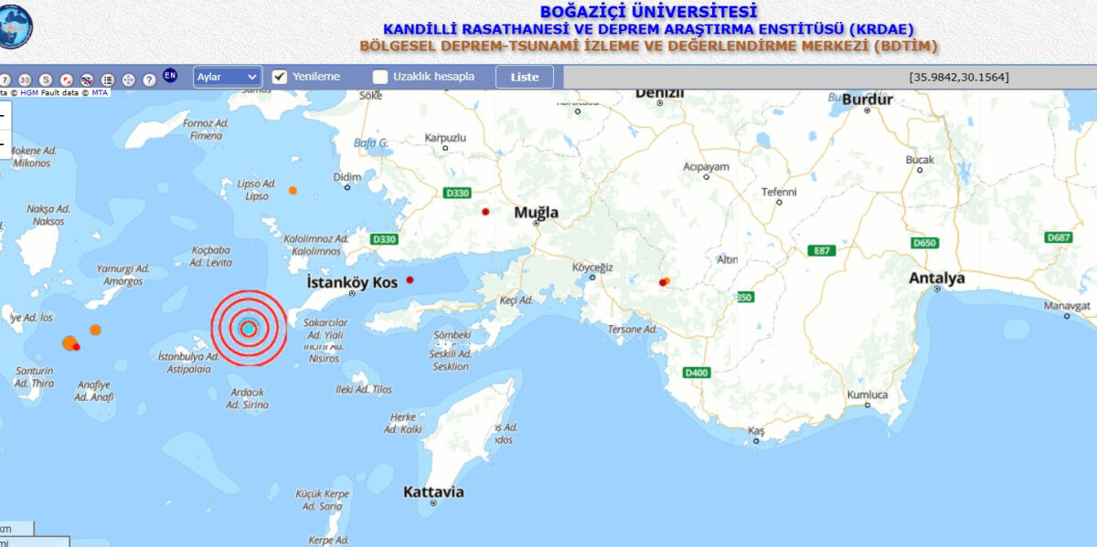 Ege Denizi’nde 4,2 deprem. Muğla kıyılarında da hissedildi